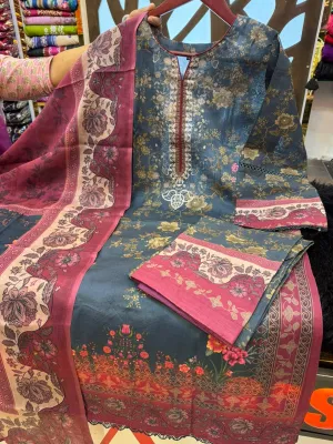 Swizz Lawn Floral Printed 3Pc Set